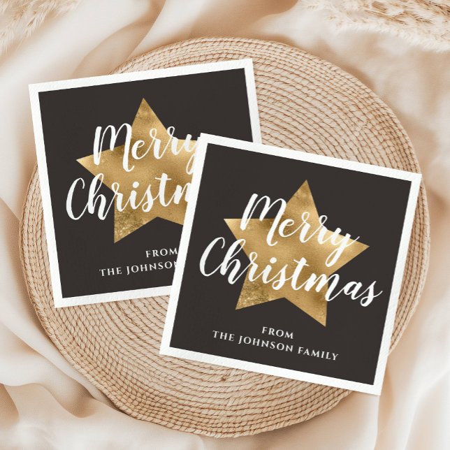 Servilleta De Papel Elegantes Navidades con guión de estrella de oro (Elegant Gold Star Script Christmas Napkins)