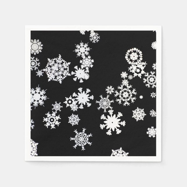 Servilleta De Papel Elegantes Navidades de copos de nieve negros (Anverso)