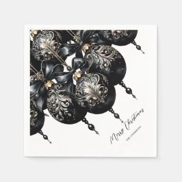Servilleta De Papel Elegantes Navidades de lujo en baubles en negro y 