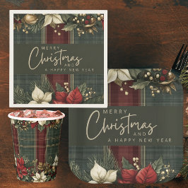 Servilleta De Papel Elegantes Navidades de Plaid & Poinsettias