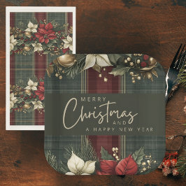 Servilleta De Papel Elegantes Navidades de Plaid & Poinsettias