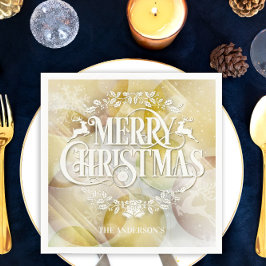 Servilleta De Papel Elegantes Navidades de renos blancos de oro
