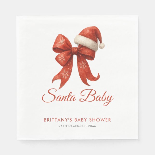 Servilleta De Papel Elegantes Navidades de Santa Baby Shower Red Bow (Anverso)