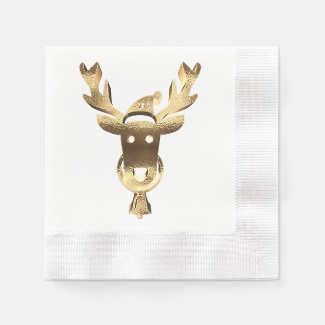 Servilleta De Papel Elegantes Navidades Faux Gold Reindeer Santa Hat (Anverso)
