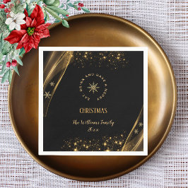 Servilleta De Papel Elegantes Navidades Fiesta Snowflakes Black Gold