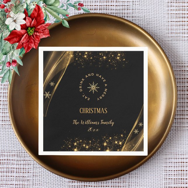 Servilleta De Papel Elegantes Navidades Fiesta Snowflakes Black Gold (Subido por el creador)