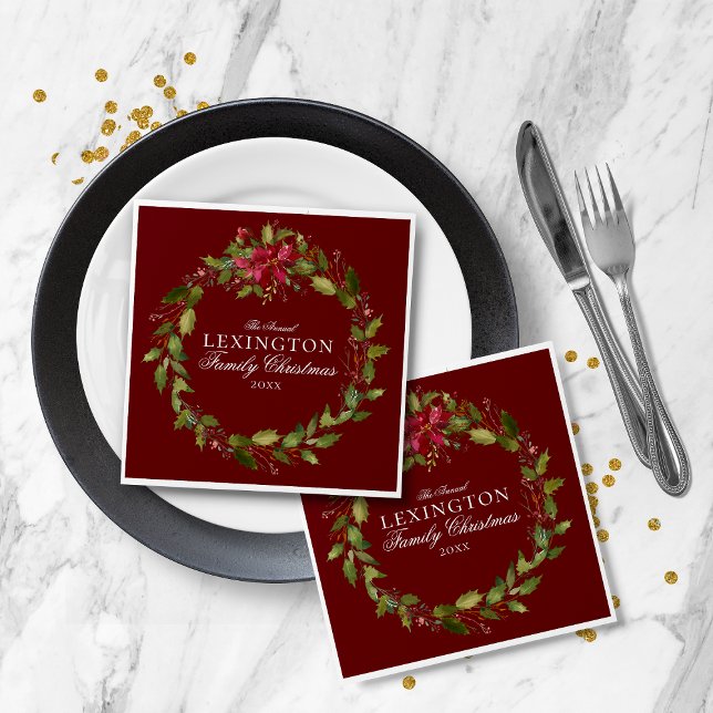 Servilleta De Papel Elegantes Navidades Floral Holly Wreath (Elegant Christmas Floral Holly Wreath Napkins)