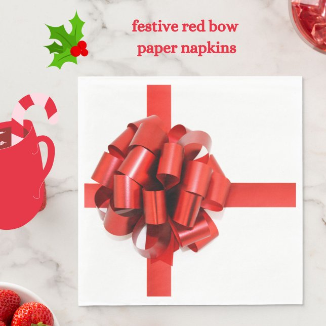 Servilleta De Papel Elegantes Navidades rojos se inclinan sobre el gla (Festive red bow paper napkins to adorn your holiday table)