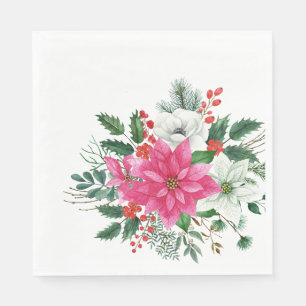 Servilleta De Papel Elegantes Navidades rosados Poinsettia Lunch
