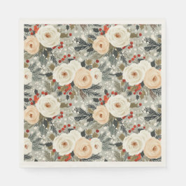 Servilleta De Papel Elegantes Navidades Rosas Blancas y Berry Invierno