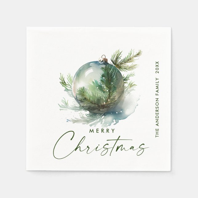 Servilleta De Papel Elegantes Navidades Sage Green Ornament Greeting (Anverso)