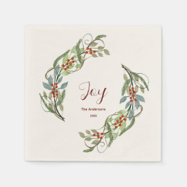Servilleta De Papel Elegantes Navidades Wreath Joy Nombre Personalizad
