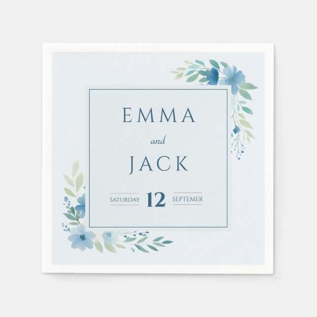 Servilleta De Papel Elegantes nombres de vegetación azul y boda de cit (Anverso)