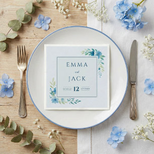 Servilleta De Papel Elegantes nombres de vegetación azul y boda de cit
