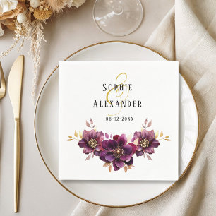 Servilleta De Papel Elegantes nombres florales Fecha Boda Papel Napkin