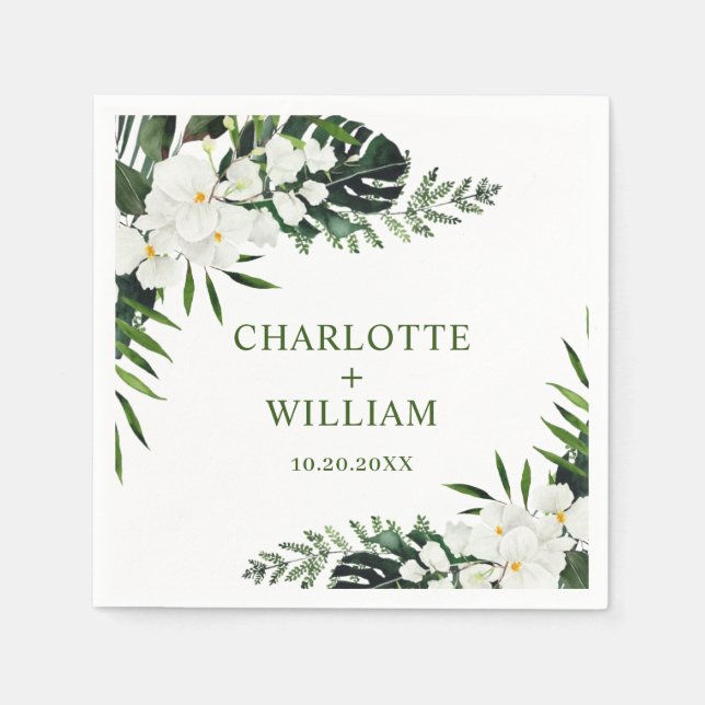 Servilleta De Papel Elegantes orquídeas blancas Boda floral bohemio (Anverso)