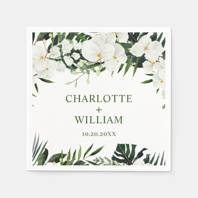 Servilleta De Papel Elegantes orquídeas blancas Boda floral bohemio (Anverso)