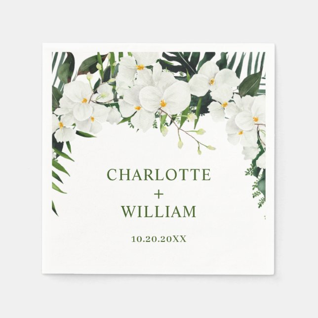 Servilleta De Papel Elegantes orquídeas blancas Boda floral bohemio (Anverso)