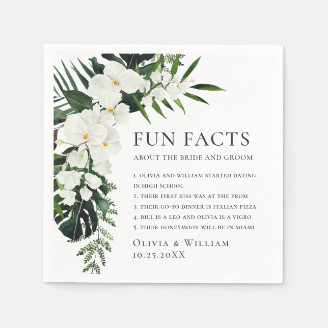 Servilleta De Papel Elegantes orquídeas blancas Boda floral bohemio (Anverso)