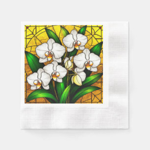 Servilleta De Papel Elegantes orquídeas blancas de vidrio manchado