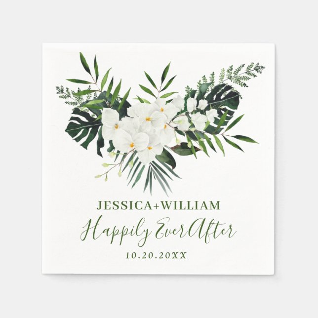 Servilleta De Papel Elegantes orquídeas blancas DUCHA BRIDAL bohemia (Anverso)