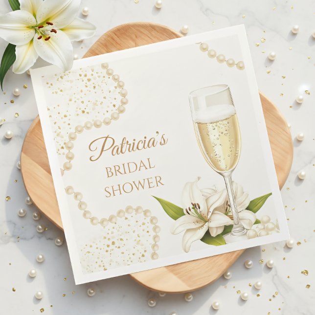 Servilleta De Papel Elegantes Perlas y Prosecco Desayuno Nupcial (Subido por el creador)