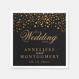 Servilleta De Papel Elegantes puntos de oro de Confetti en negro - Día