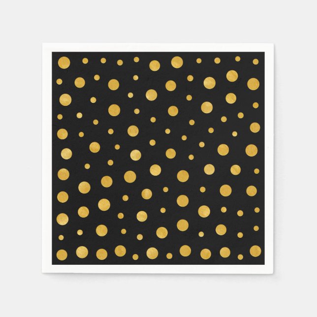 Servilleta De Papel Elegantes puntos de polka - Oro Negro (Anverso)