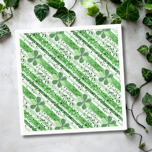 Servilleta De Papel Elegantes Rayas Blancas y Verdes con Brillo de Tré