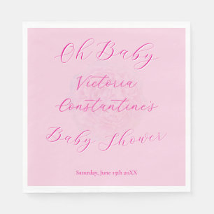 Servilleta De Papel Elegantes Rosados Oh Baby Letra Peonía Baby Shower