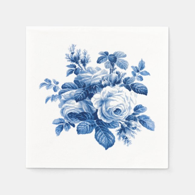 Servilleta De Papel Elegantes Rosas azules de China (Anverso)