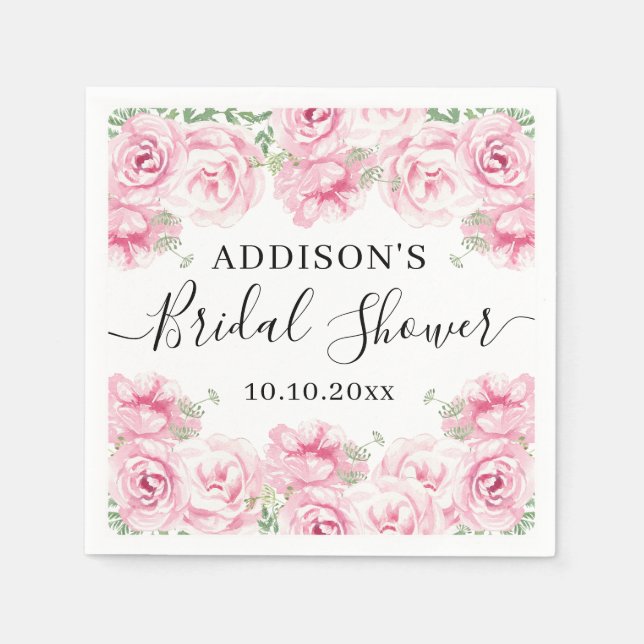 Servilleta De Papel Elegantes Rosas de acuarela ducha de novia (Anverso)