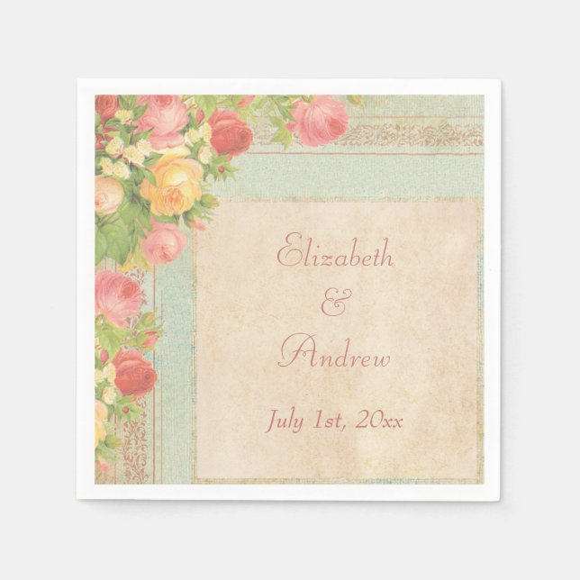 Servilleta De Papel Elegantes Rosas de época Bodas Serviettes (Anverso)