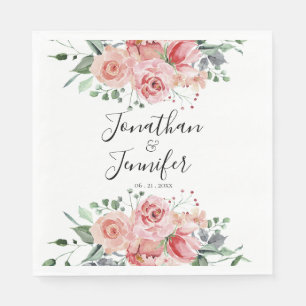 Servilleta De Papel Elegantes rosas rosas rosas con nombres de parejas