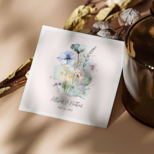 Servilleta De Papel Elegantes servilletas de bodas con flores silvestr (Elegant Wedding Napkins with Watercolor Wildflower)