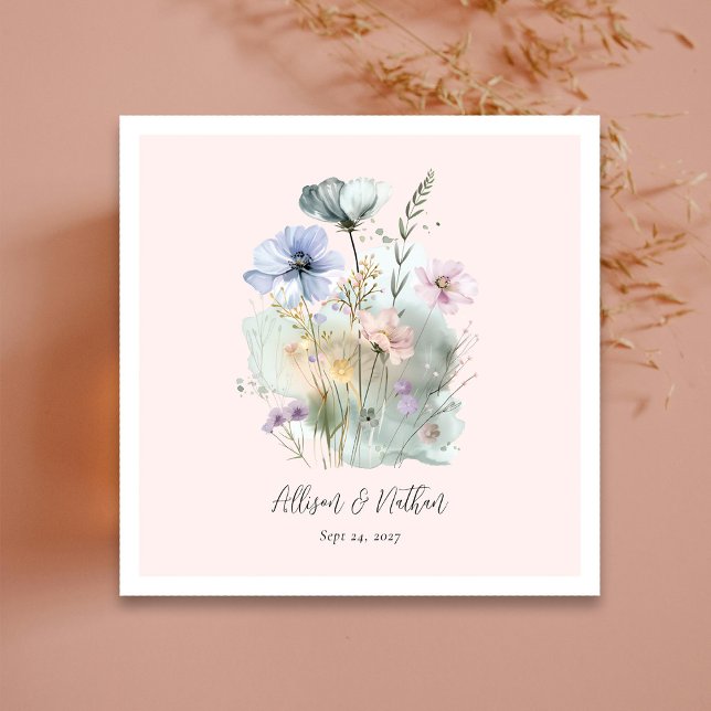 Servilleta De Papel Elegantes servilletas de bodas con flores silvestr (Elegant Wedding Napkins with Watercolor Wildflower Custom)