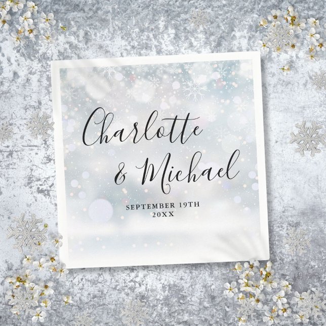 Servilleta De Papel Elegantes servilletas de copos de nieve de inviern (Elegant Winter Snowflakes Signature Script Napkins)