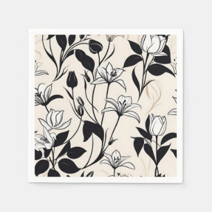 Servilleta De Papel Elegantes siluetas florales blancas y negras