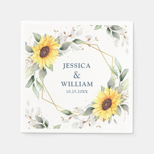 Servilleta De Papel Elegantes Sunflowers Greenery Floral Papel Boda (Anverso)