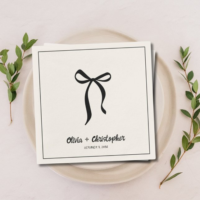 Servilleta De Papel Elegantes toallas Bodas de Black Bow personalizada (Elegant Black Bow Wedding Napkins Personalized)