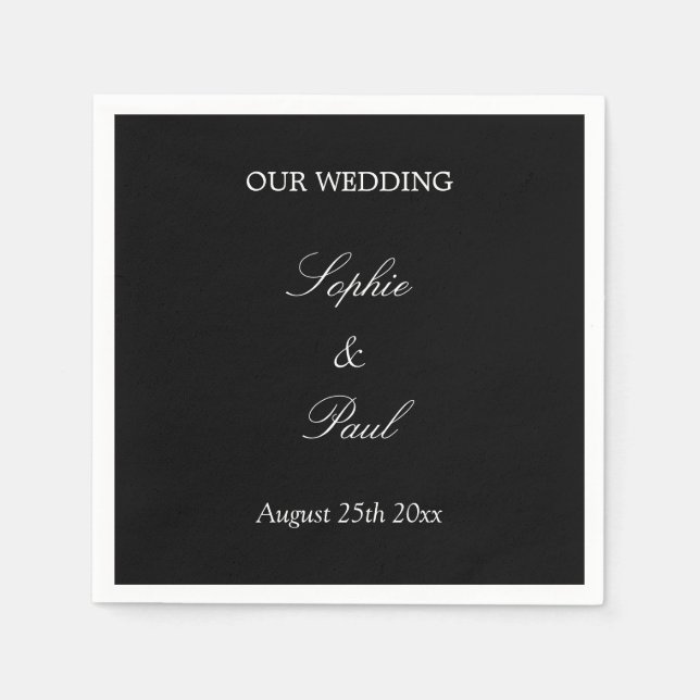 Servilleta De Papel Elegantes toallas Bodas de escritura blanca negra (Anverso)