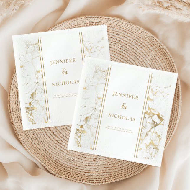 Servilleta De Papel Elegantes toallas Bodas de oro y mármol blanco (Elegant Gold & White Marble Wedding Napkins)