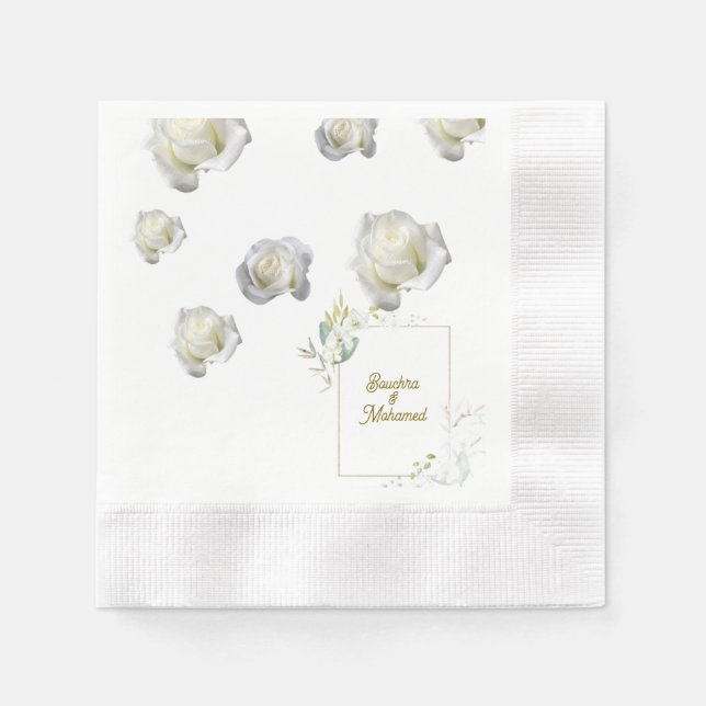 Servilleta De Papel Elegantes toallas Bodas de rosa blanco - Personali (Anverso)
