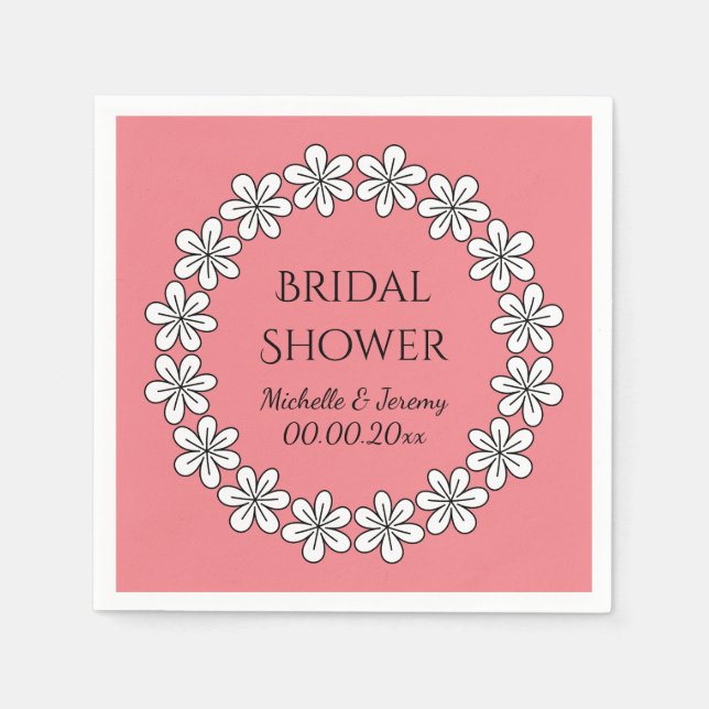 Servilleta De Papel Elegantes toallas coralinas rosa floral con ducha  (Anverso)