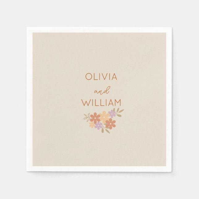 Servilleta De Papel Elegantes toallas de Boda Boho Floral (Anverso)