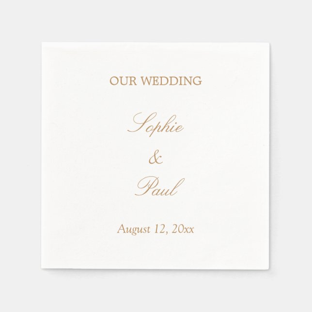 Servilleta De Papel Elegantes toallas de Boda de escritura beige dorad (Anverso)