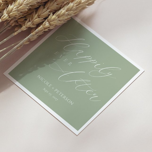 Servilleta De Papel Elegantes toallas de Boda verde sabio de escritura (Personalized Elegant White Script Sage Green Wedding Napkins)