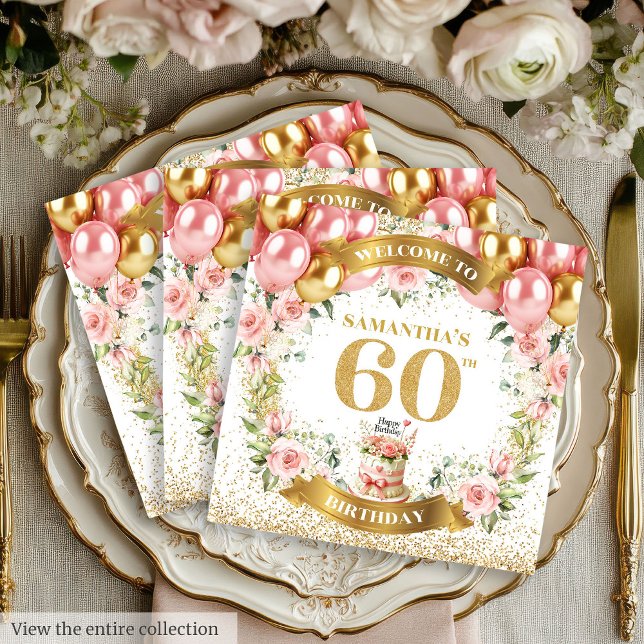 Servilleta De Papel Elegantes toallas de cumpleaños 60 florecientes de (Stylish 60th Birthday Napkins Gold Sparkle Blooms

)
