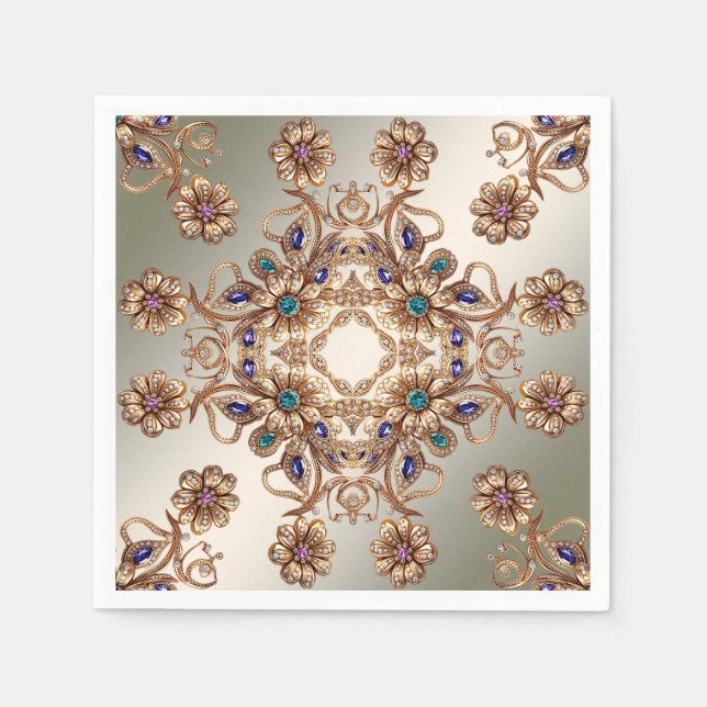 Servilleta De Papel Elegantes toallas de flores de joyas de oro (Anverso)