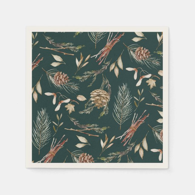 Servilleta De Papel Elegantes toallas de invierno con pinecones (Anverso)